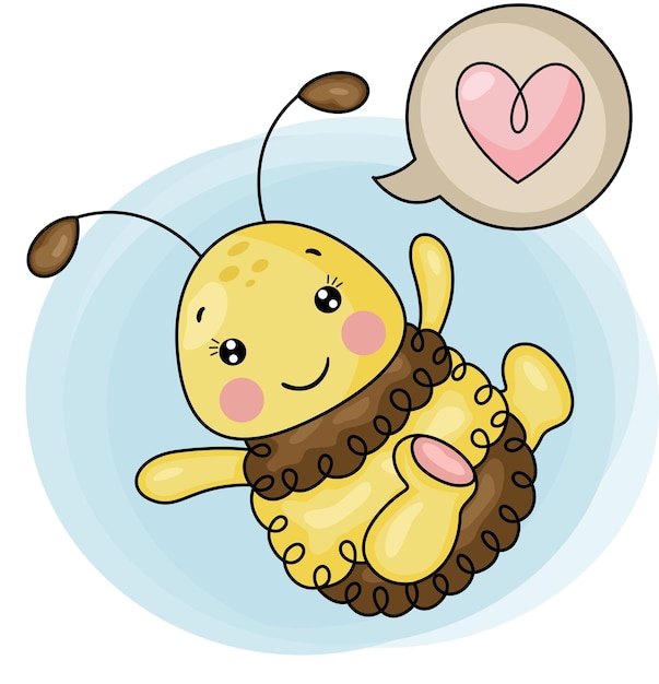 Vector abeja divertida con burbujas de discurso y corazón de amor