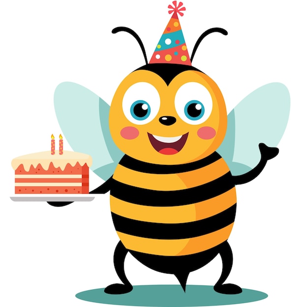 Abeja feliz con pastel de cumpleaños
