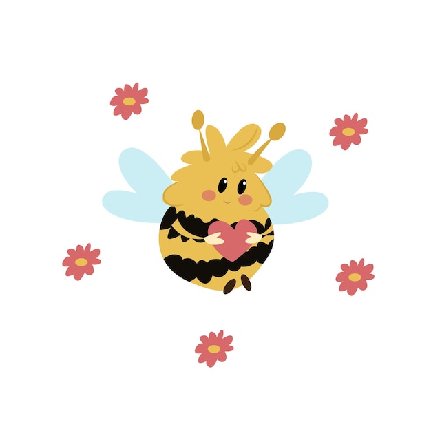 Abeja con flores Personajes de dibujos animados Ilustración de vector de abeja