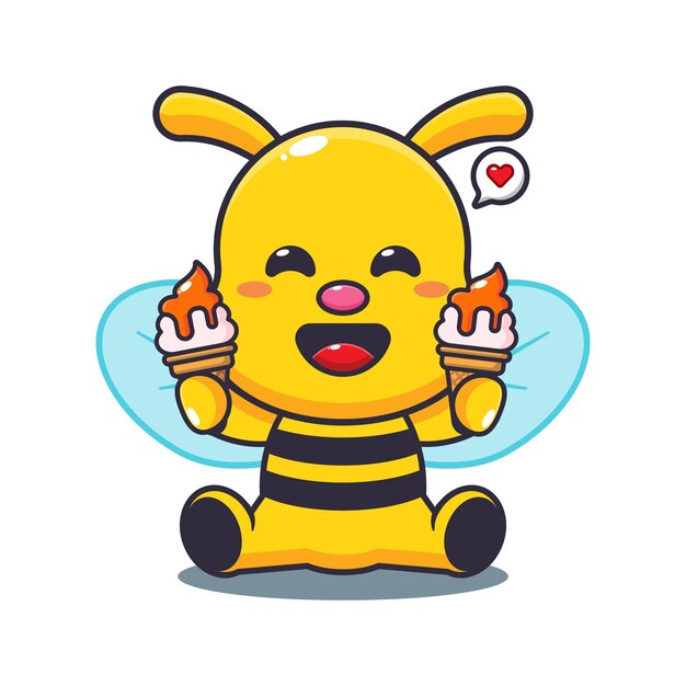 abeja con helado ilustración vectorial de dibujos animados