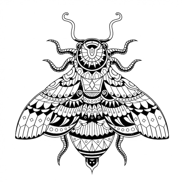 Abeja ilustración, mandala zentangle y diseño de camiseta