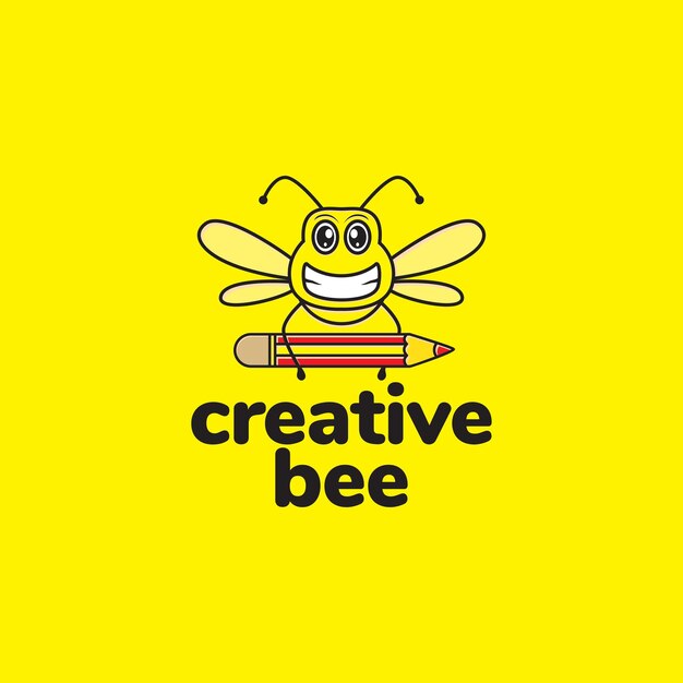 Vector abeja linda de dibujos animados de colores con diseño de logotipo de lápiz vector gráfico símbolo icono ilustración idea creativa