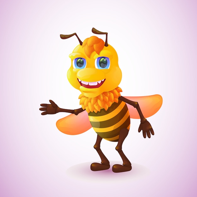 Vector abeja linda en estilo de dibujos animados