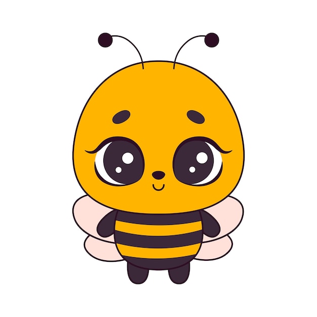 Una abeja linda con ojos grandes aislada sobre un fondo blanco