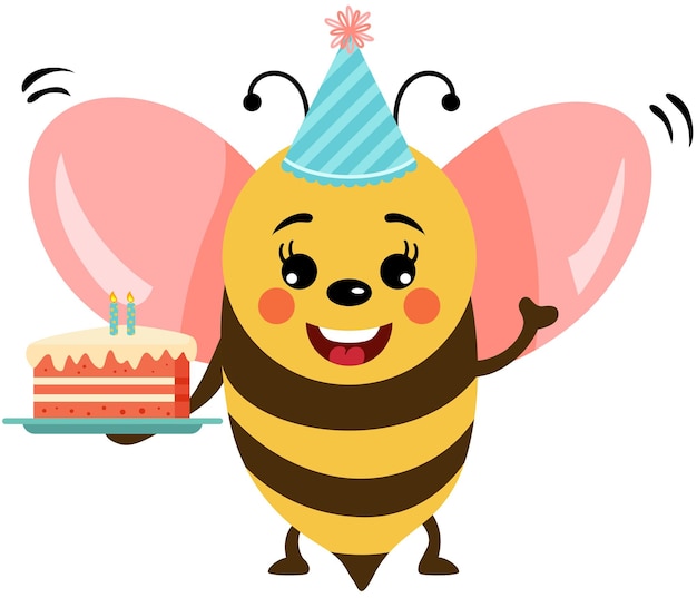 Abeja linda con pastel de cumpleaños