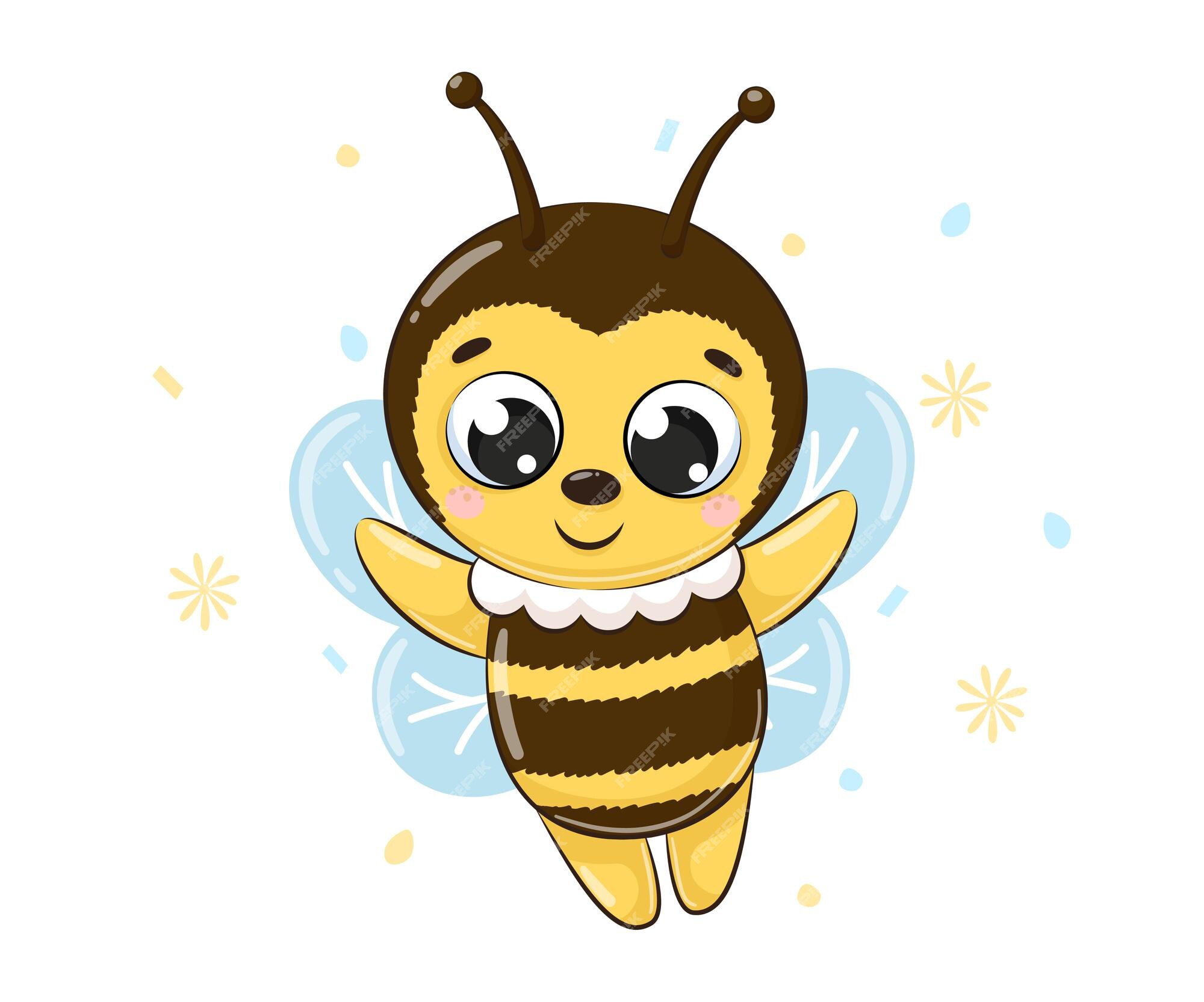 Abeja linda vuela y sonríón de vector de dibujos animados. |  Vector Premium