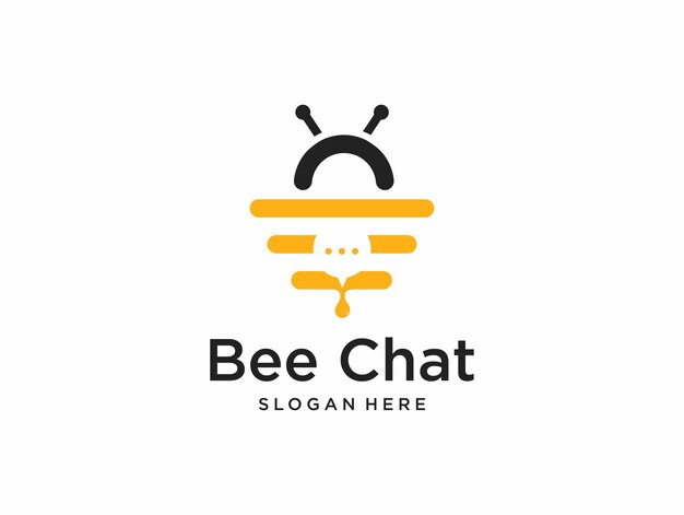 Vector abeja con logo de burbuja de chat con diseño claro