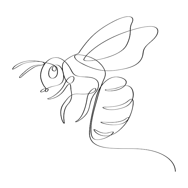 Vector la abeja de miel dibujada a mano continúa con el dibujo de arte lineal.