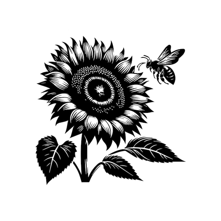 Una abeja con la silueta de girasol
