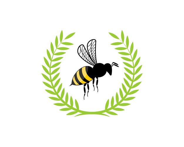 Abeja voladora en el logo de la hoja de la naturaleza