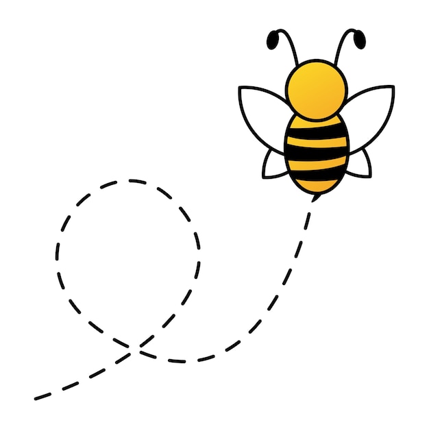 Abeja volando en una ruta punteada