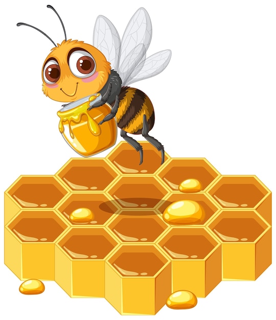 Las abejas felices en el panal con miel