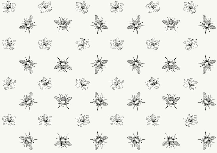 Vector abejas y flores de patrones sin fisuras vintage