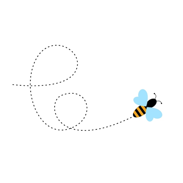 Abella volando en una ruta punteada en el fondo blanco Ilustración vectorial