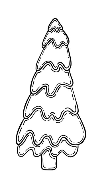 Abeto árbol de coníferas doodle lineal