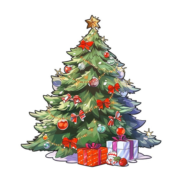 abeto, con, decoraciones, árbol de navidad, vector