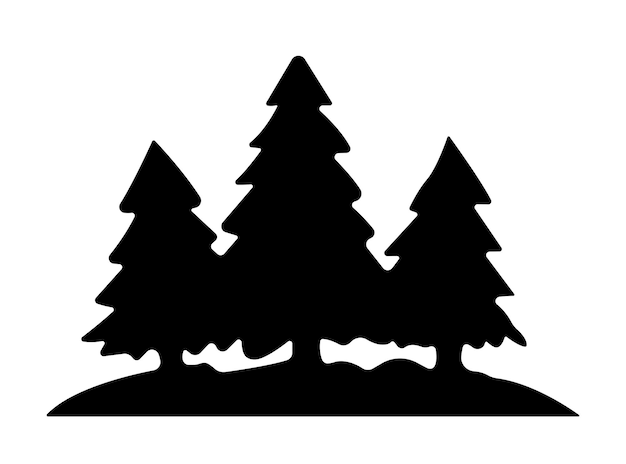 abetos, silueta, bosque, ilustración