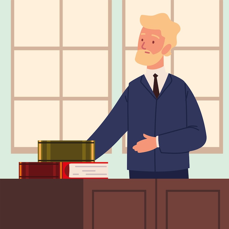 Vector abogado barbudo con libros