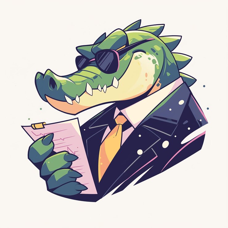 Vector un abogado cocodrilo serio al estilo de los dibujos animados