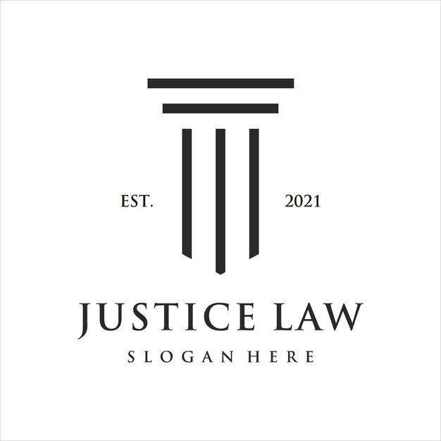 Abogado de derecho de justicia con plantilla de vector de diseño de logotipo de forma de pilar