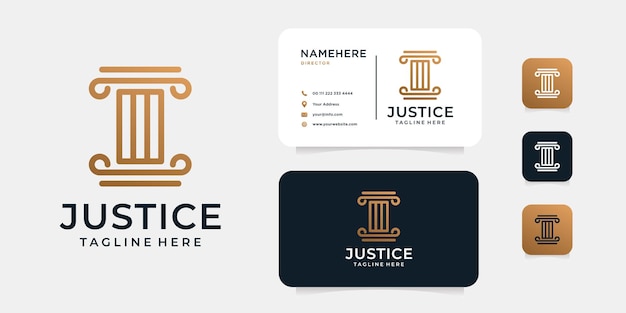 Abogado de justicia legal diseño de logotipo y plantilla de tarjeta de visita.