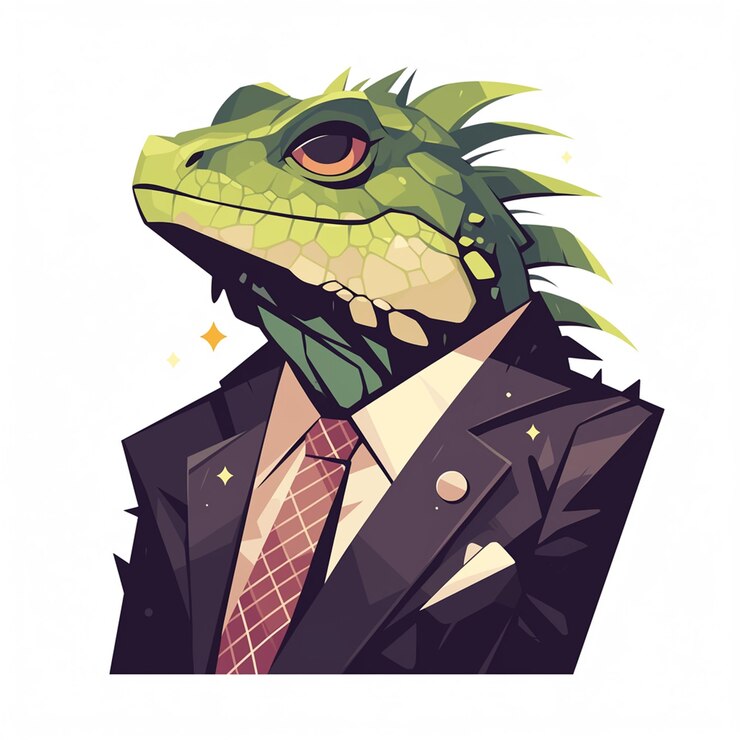 Vector un abogado lagarto inteligente al estilo de los dibujos animados