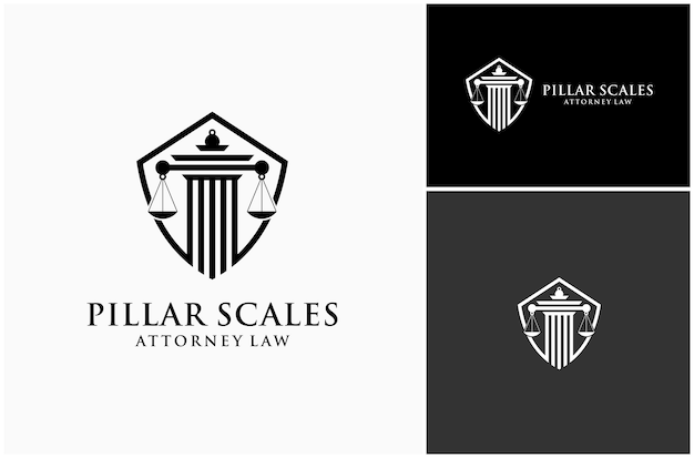 Abogado Scales Justicia Abogado Firma Pilar Escudo Protección Vector Diseño de Logo Ilustración