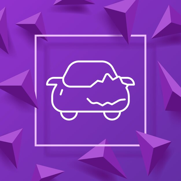 Abolladura en el icono de la línea del automóvil Accidente automovilístico conducir incapaz de controlar la señal de advertencia colisión chocar chocar contra la pared servicio del conductor arreglar reparar Concepto de tráfico vial Icono de línea vectorial para negocios