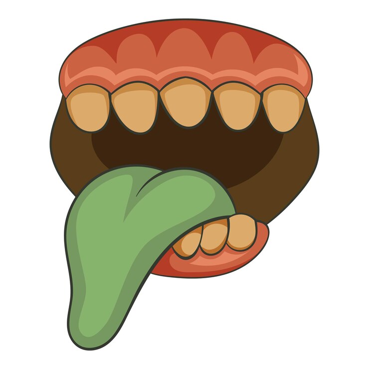 Vector abra la boca de zombie con el icono de lengua ilustración de dibujos animados de boca de zombie con icono de vector de lengua para web