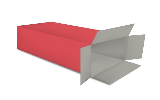 Abra la caja de papel rojo sobre fondo blanco.
