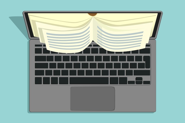 Abra las páginas del libro de la computadora portátil en lugar del monitor