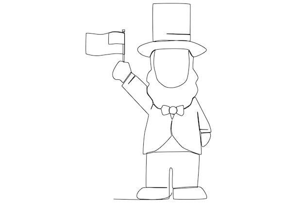 Abraham Lincoln con sombrero americano y arte de una línea de bandera