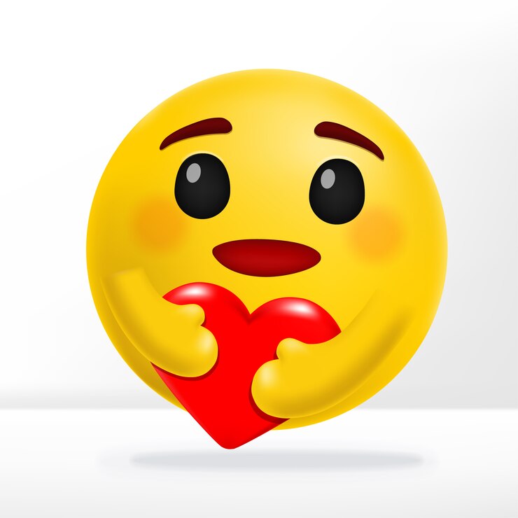 Abrazando el corazón y sonriendo Cuidado Emoción Reacción de los medios sociales Ilustración 3D
