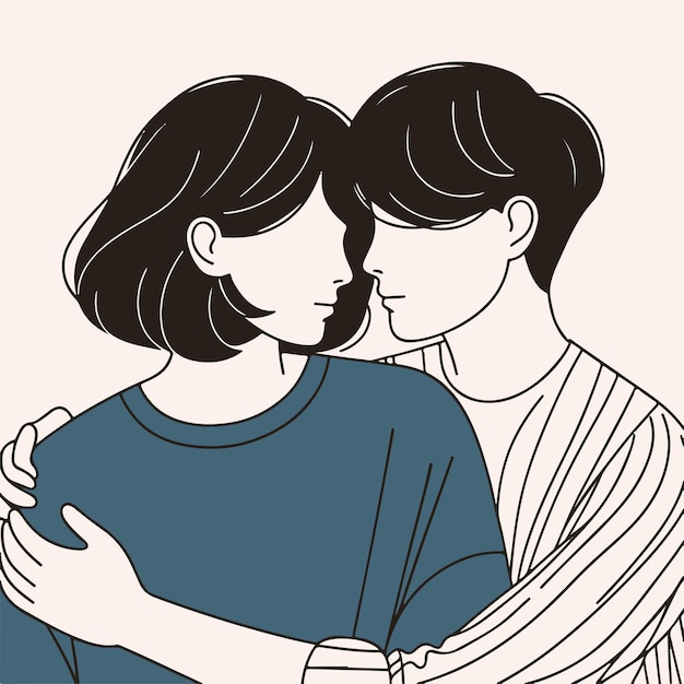 Abrazarse unos a otros hombres y mujeres Ilustración dibujada a mano