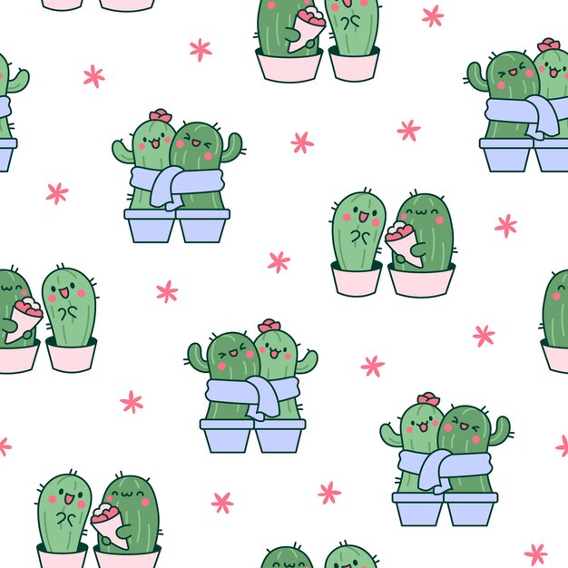 El abrazo del cactus Kawaii El patrón sin costuras