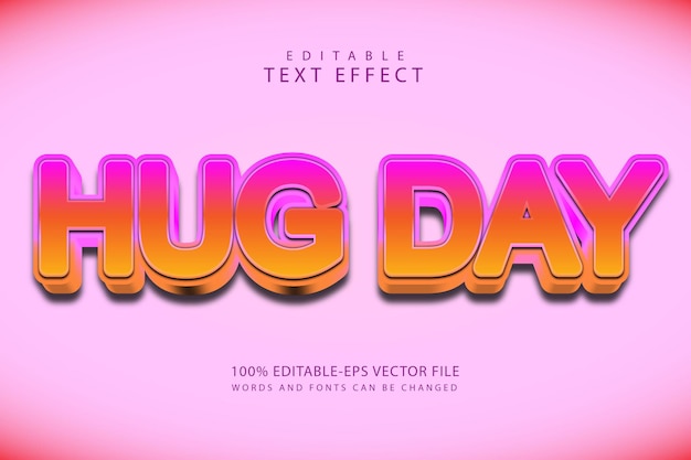 Abrazo día efecto de texto editable 3 dimensiones en relieve estilo moderno