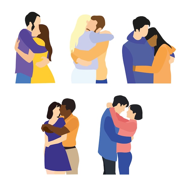 Abrazos conjunto de personajes sin rostro de vector de color plano Parientes felices