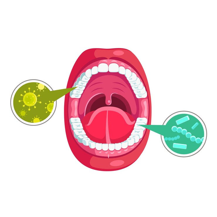 Vector abre la boca con virus clipart de ilustración vectorial de estilo plano moderno