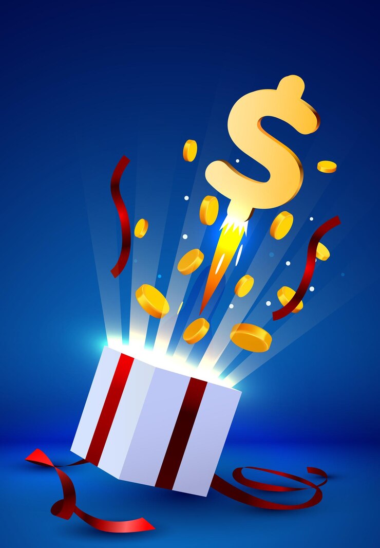 Vector abre la caja de regalo con la explosión de la moneda concepto de gran ganancia
