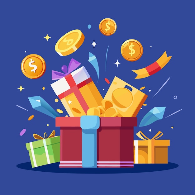 Abre la caja de regalos con premios en dinero Celebración Sorpresa