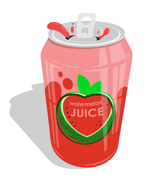 Abre una lata de aluminio con jugo de sandía carbonatado Bebida fría refrescante para un verano brillante Cartoon