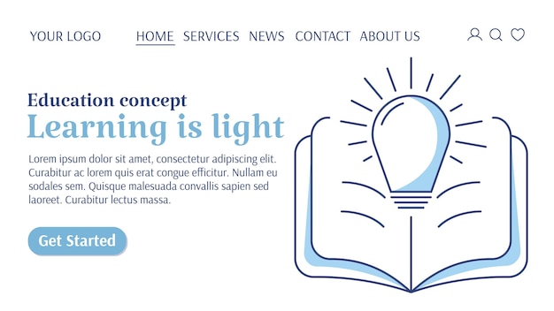 Abre un libro con una bombilla Aprender es un concepto de educación de luz que aumenta el conocimiento personal
