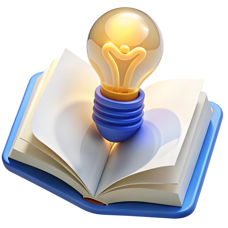 Abre un libro con el conocimiento y la inspiración de la bombilla