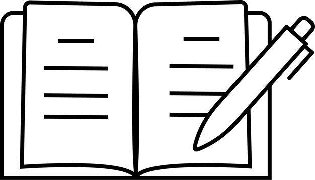 Abre un libro con el ícono de la pluma para el bienestar mental Tener un diario Terapia Notas Reflexión diaria Atención plena