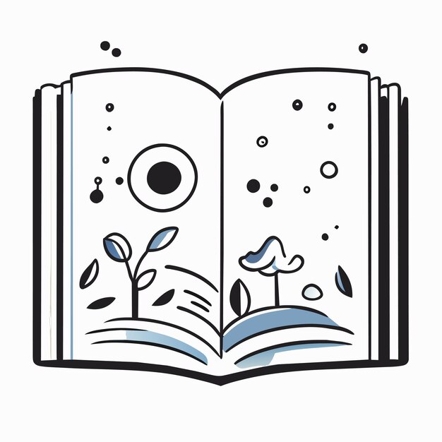 Vector abre un libro mágico sobre arte dibujado a mano plano elegante pegatina de dibujos animados icono concepto ilustración aislada