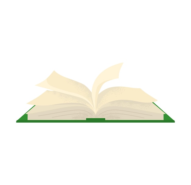 Abre las páginas del libro revoloteando la portada verde las páginas beige el viejo libro clásico la biblioteca de educación de lectura