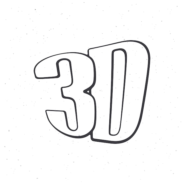 Abreviatura de película tridimensional Esquema 3D Ilustración vectorial Boceto dibujado a mano