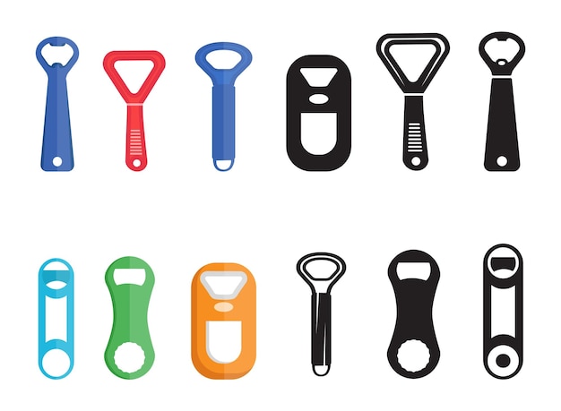 Abridor de botellas Ilustración 2D Estilo icono Colección Vector Herramienta para abrir sobre fondo blanco