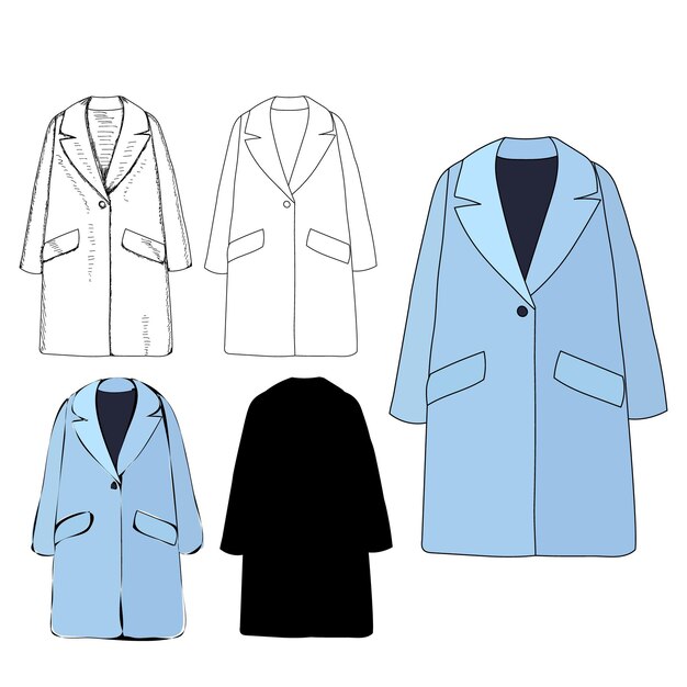 Un abrigo azul de ropa de mujer de fondo blanco.