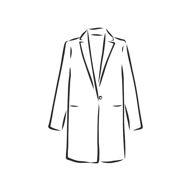 Abrigo de mujer, boceto plano de moda. Abrigo de mujer dibujo técnico, ilustración de dibujo vectorial
